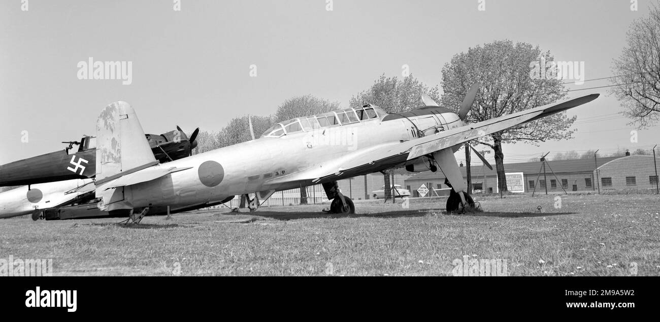 Nakajima C6N Saiun (Iridescent Cloud) (Allied Codename Jill), avion de reconnaissance à base de transporteurs utilisé par le Service aérien de la Marine impériale japonaise pendant la Seconde Guerre mondiale à Freeman Field Arizona, dans une exposition d'après-guerre, avec des marquages fallacieux. Banque D'Images