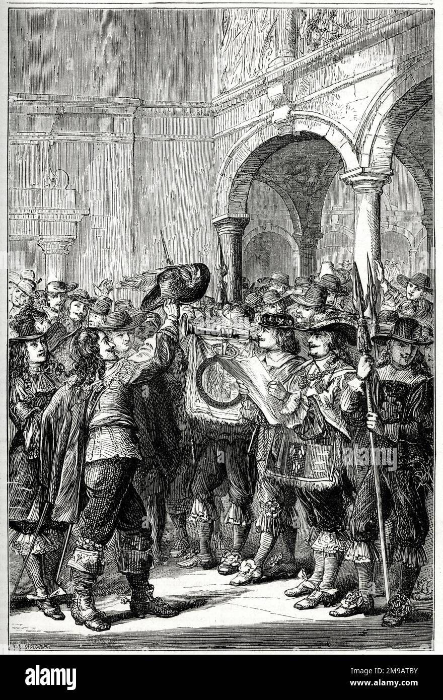 Proclamation de la guerre navale avec les pays-Bas devant le Royal Exchange, ville de Londres, 4 mars 1665. Banque D'Images