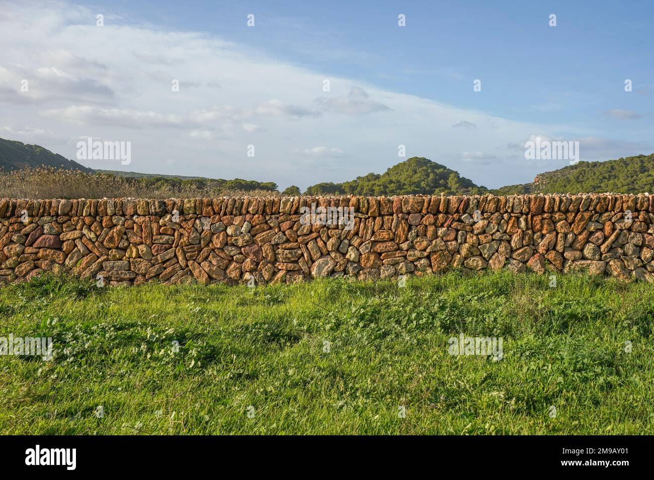 Mur de pierre sèche, Cami de Valls, sentiers de randonnée de Minorque, GR 223, Algaiarens, Iles Baléares, Espagne. Banque D'Images