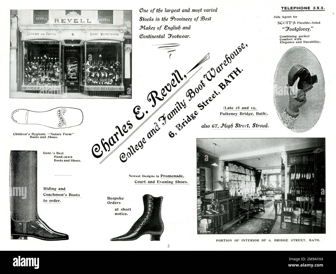 Publicité pour Charles E. Revell, Boot Warehouse, Bridge Street, Bath Banque D'Images