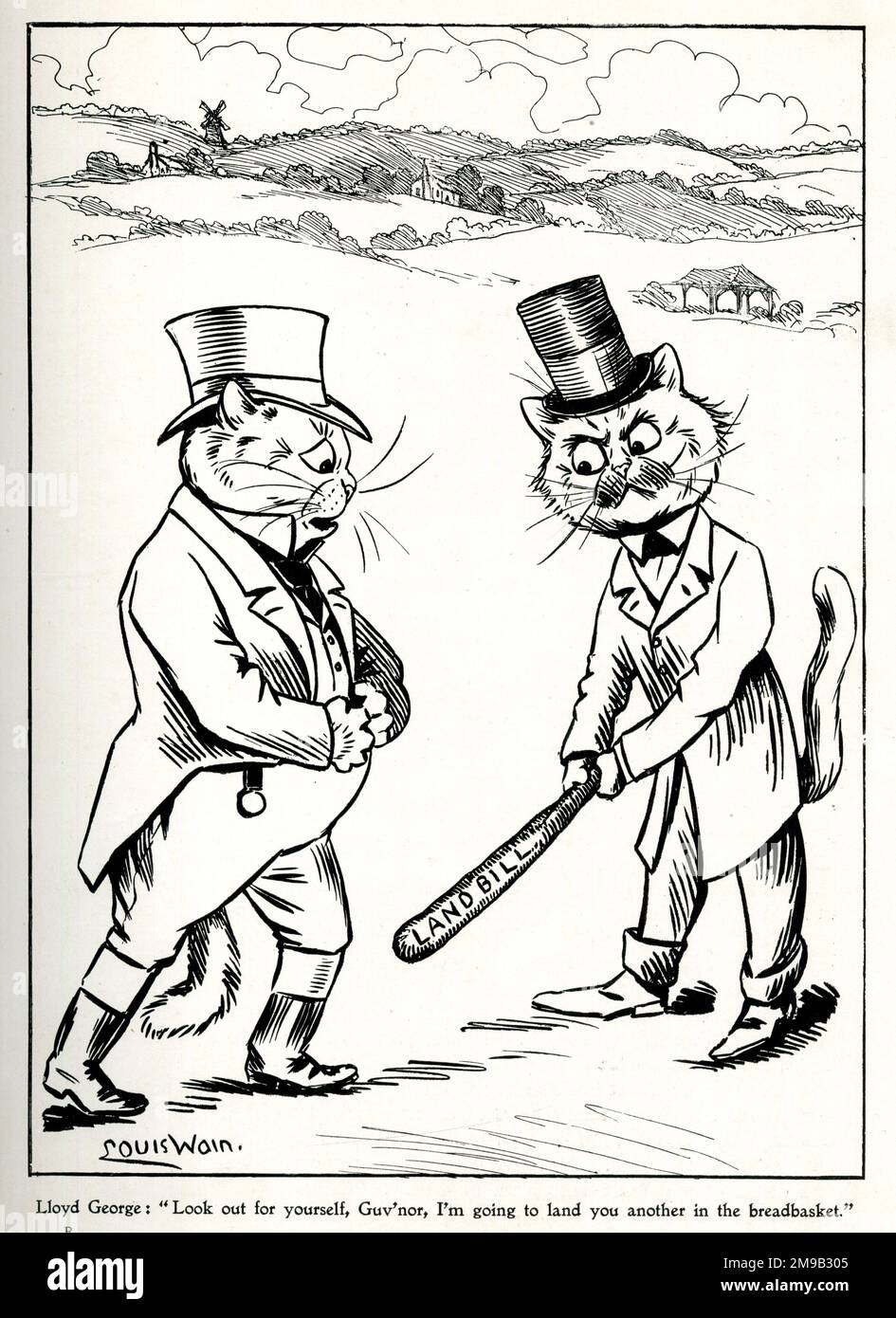 Caricature politique, Lloyd George et le Land Bill, de Louis Wain Banque D'Images