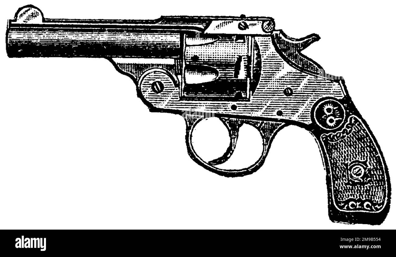 32-Caliber 'Hammer le marteau' Revolver, Iver Johnson Revolver, Vintage Engraving. Ancienne illustration gravée d'un Iver Johnson Revolver isolé sur un Banque D'Images