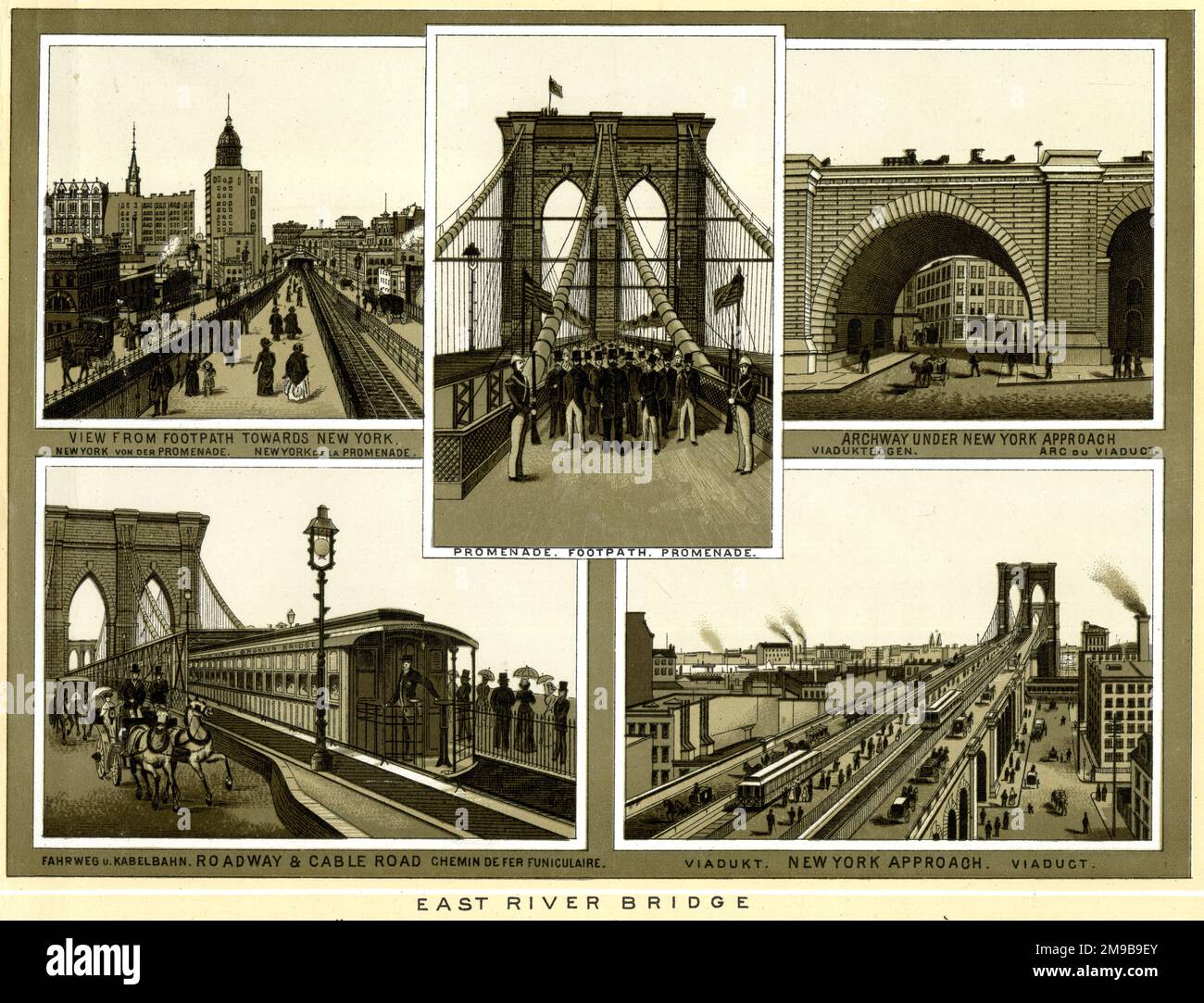 Cinq vues sur East River Bridge, New York City, USA Banque D'Images