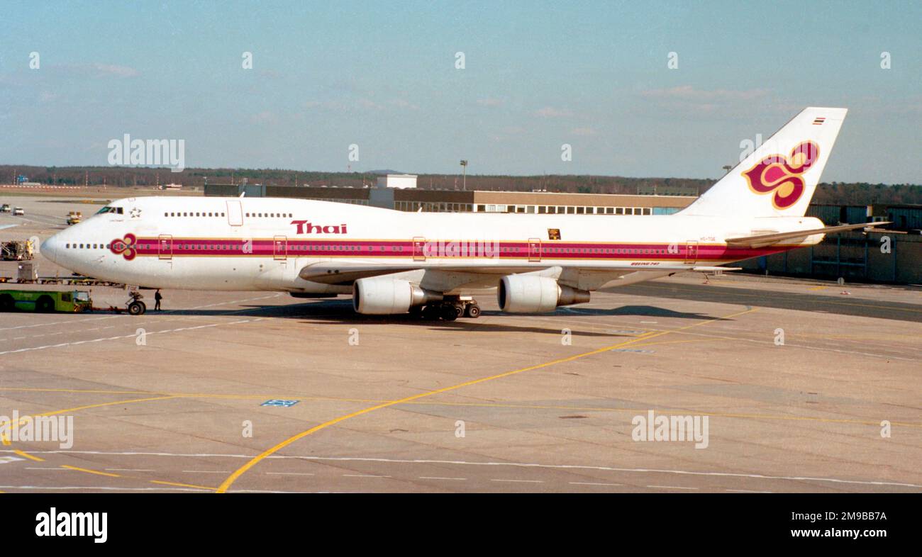 Boeing 747-3D7 HS-TGE (msn 23722, numéro de ligne 688), de Thai Airways International en mars 1989. Banque D'Images