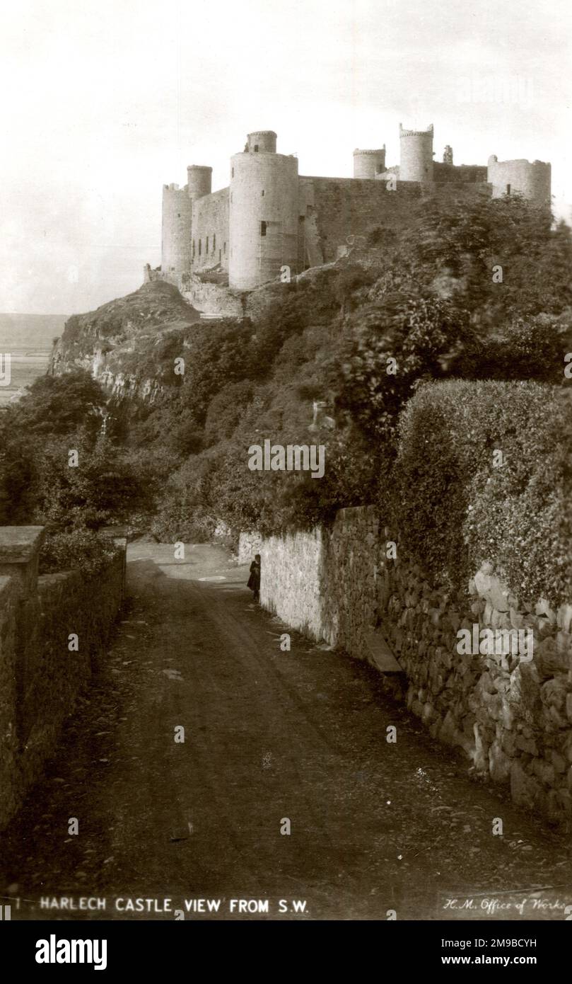 Château de Harlech, pays de Galles, vue du sud-ouest Banque D'Images