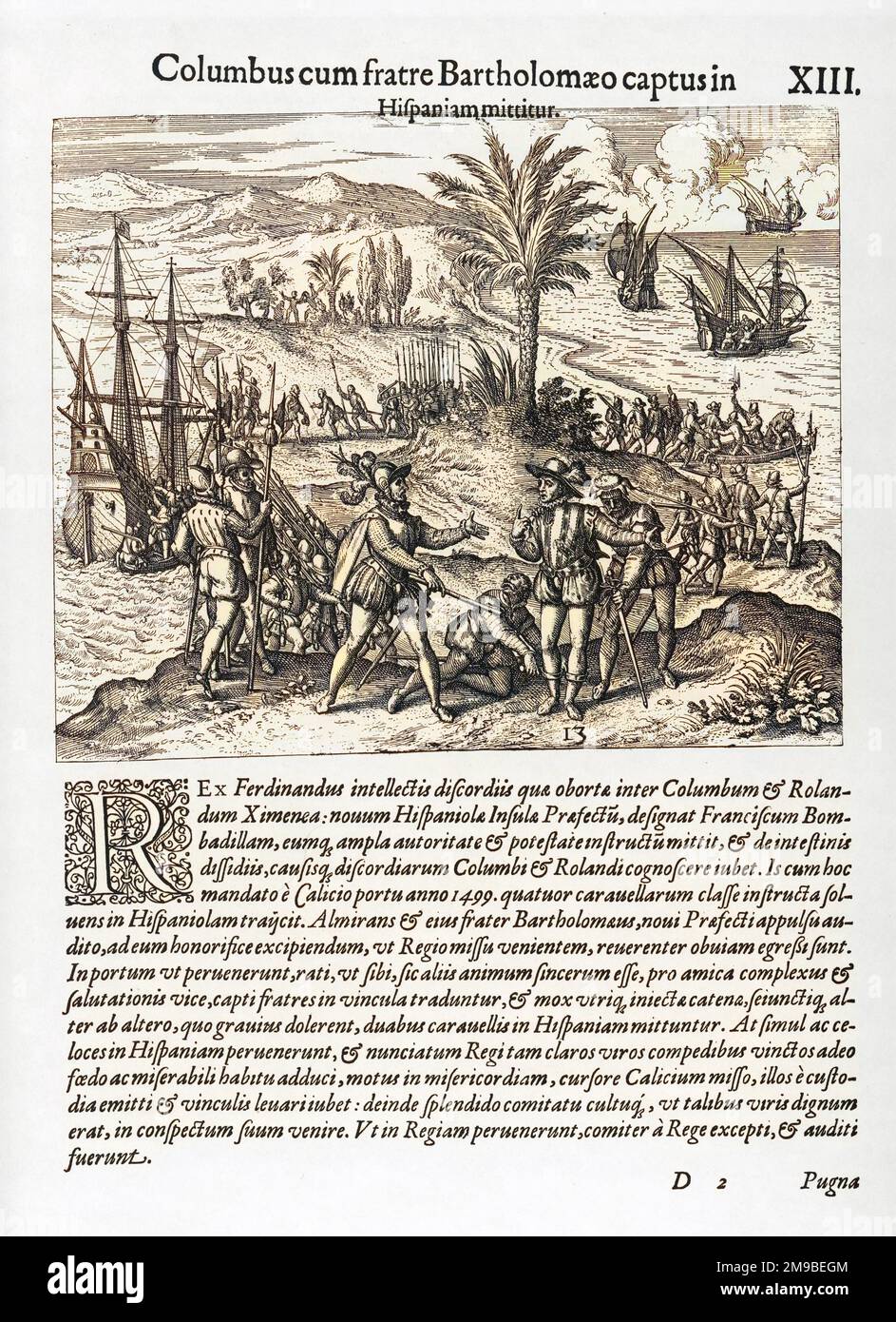 Bombadilla est envoyé comme gouverneur à Hispaniola (Haïti) où il arrête Columbus et l'envoie de nouveau en fer à l'Espagne Banque D'Images
