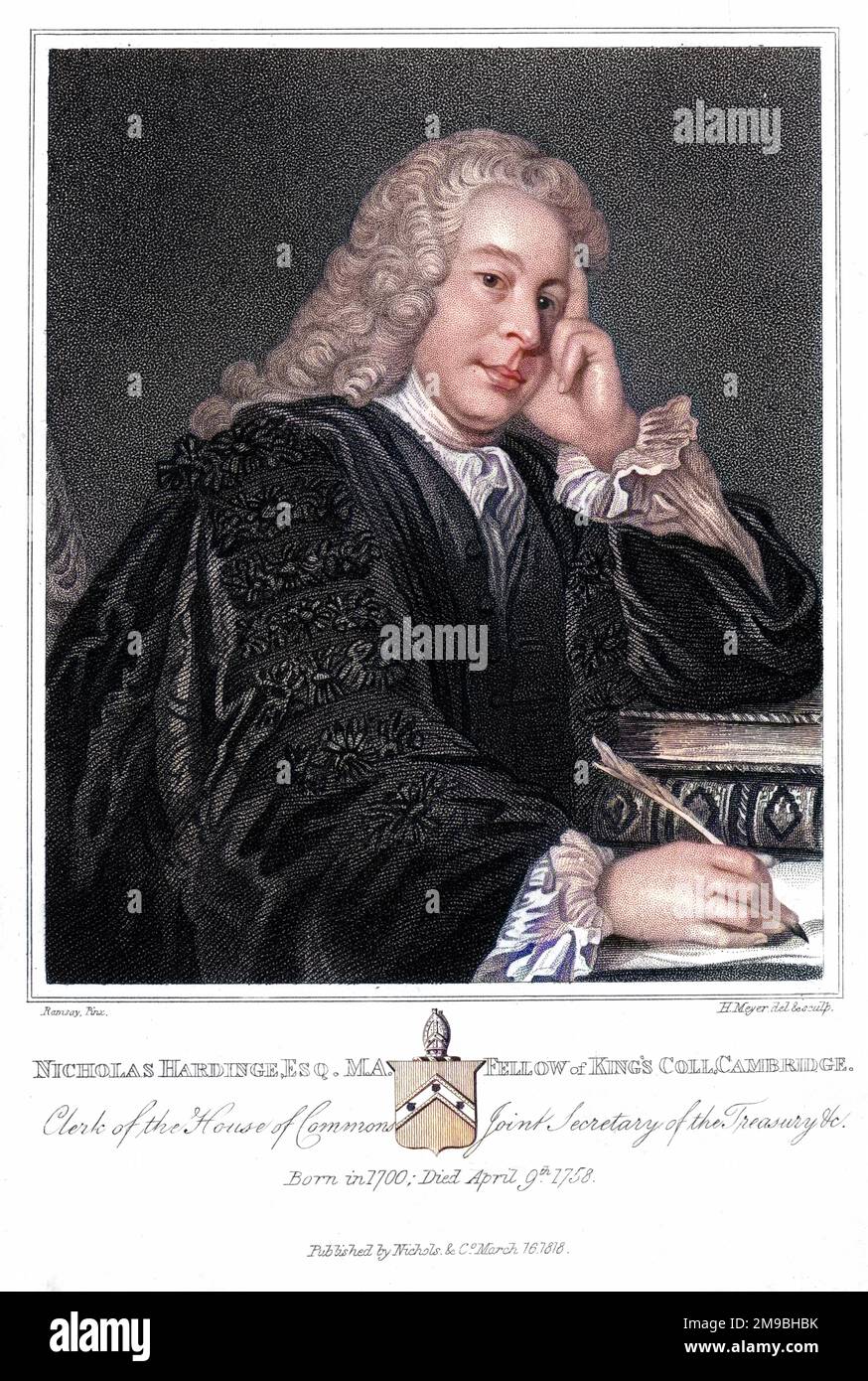 NICHOLAS HARDINGE, homme d'État et écrivain, greffier de la Chambre des communes, secrétaire conjoint du Trésor, etc. Écriture avec un stylo à douille. Banque D'Images