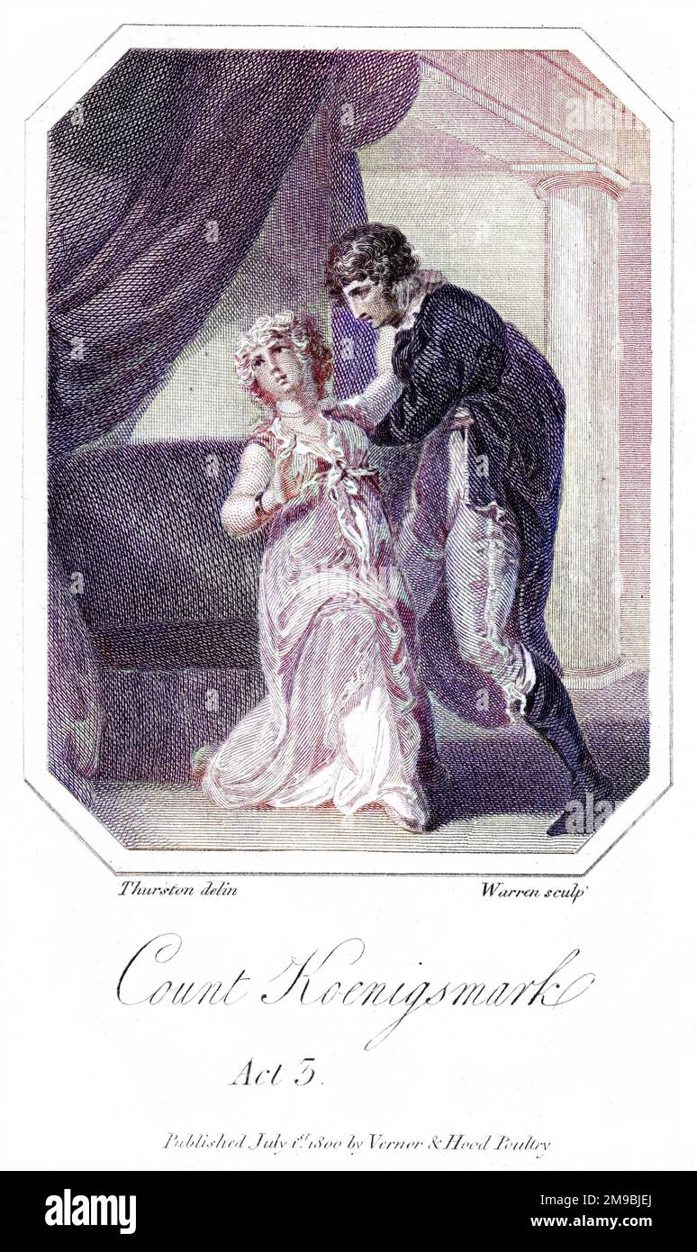 PHILIP CHRISTOPH KONIGSMARK Soldat suédois, amant de Sophia Dorothea (épouse de George I) - une scène d'une pièce 'Comte Konigsmark' basée sur l'histoire scandaleuse. Banque D'Images