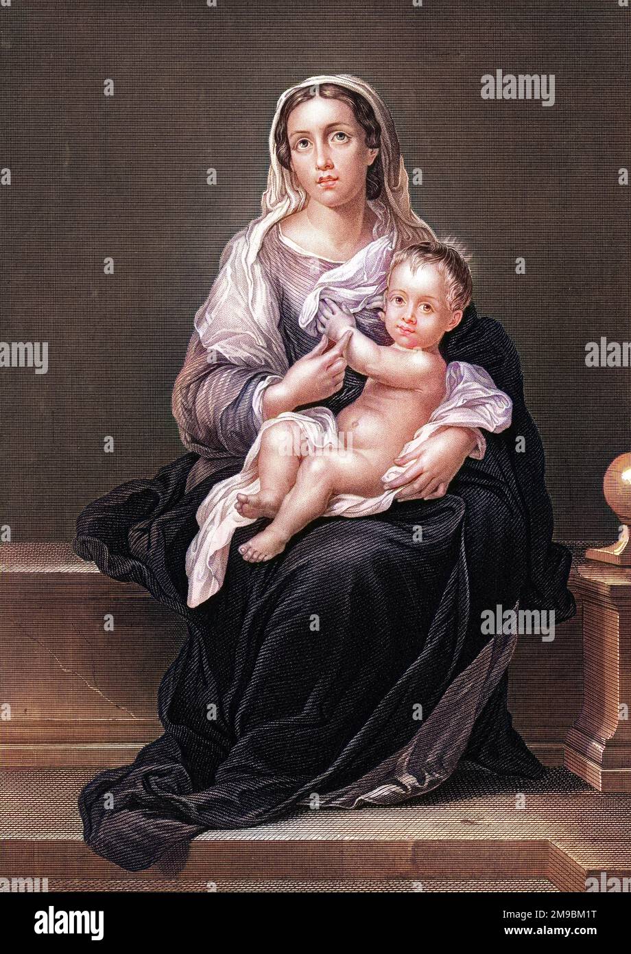 Marie et bébé Jésus, par Murillo. Banque D'Images