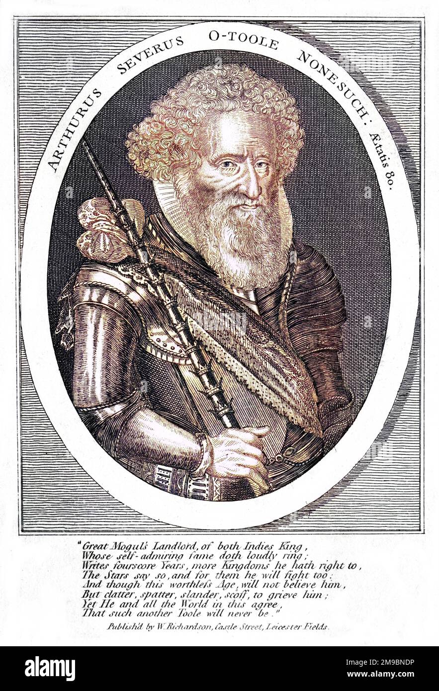 ARTHUR O'TOOLE soldat irlandais de fortune tenant une épée décorée de couronnes. Banque D'Images