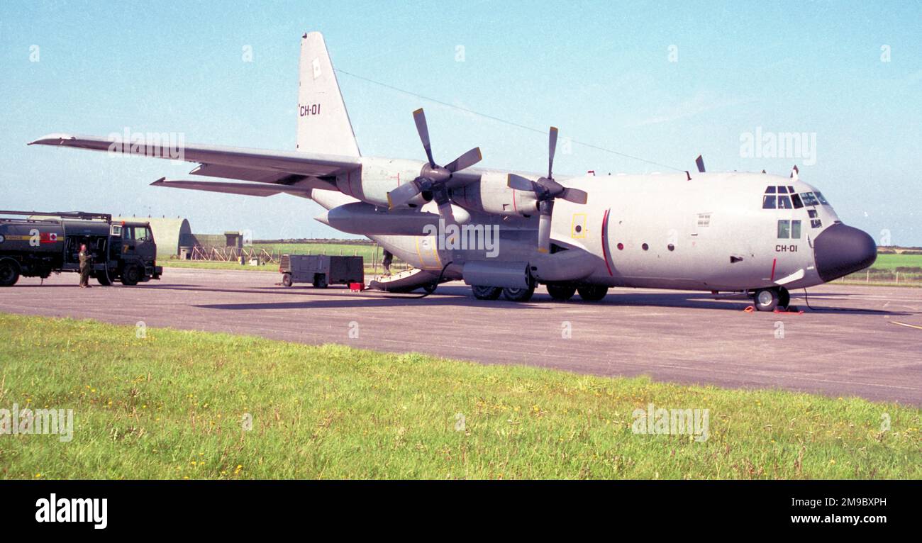 Belge Force eyrienne - Lockheed C-130H Hercules CH-01 (msn 4455), de la 15 e Escadre, à la RAF St Mawgan le 10 septembre 1997. (Force Eyrienne Belge - Belgische Luchtmacht - Force aérienne belge). Banque D'Images