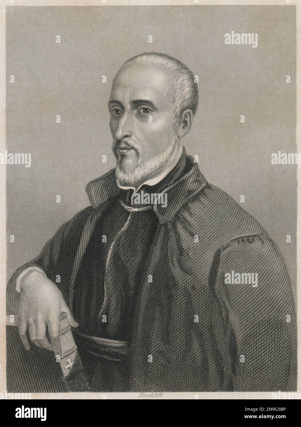 Gravure antique vers 1860, portrait de Francis Borgia. Francis Borgia SJ (1510-1572) était un prêtre jésuite espagnol. SOURCE : GRAVURE ORIGINALE Banque D'Images