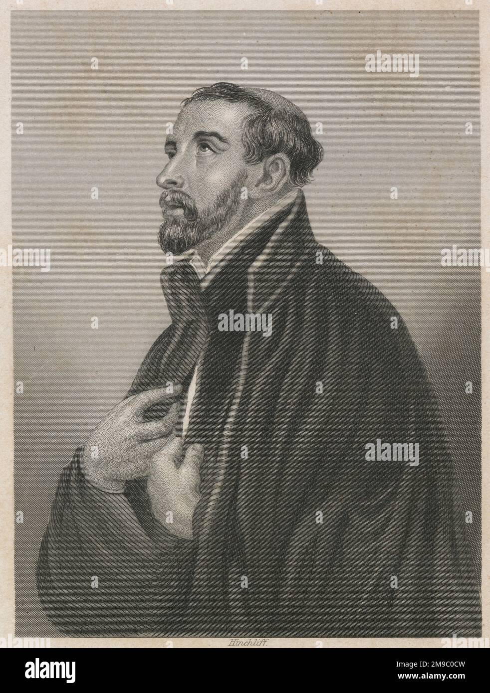 Gravure antique vers 1860, portrait de Francis Xavier. Francis Xavier (1506-1552), vénéré comme Saint François Xavier, était un missionnaire catholique de Navarre et saint, co-fondateur de la Société de Jésus. SOURCE : GRAVURE ORIGINALE Banque D'Images
