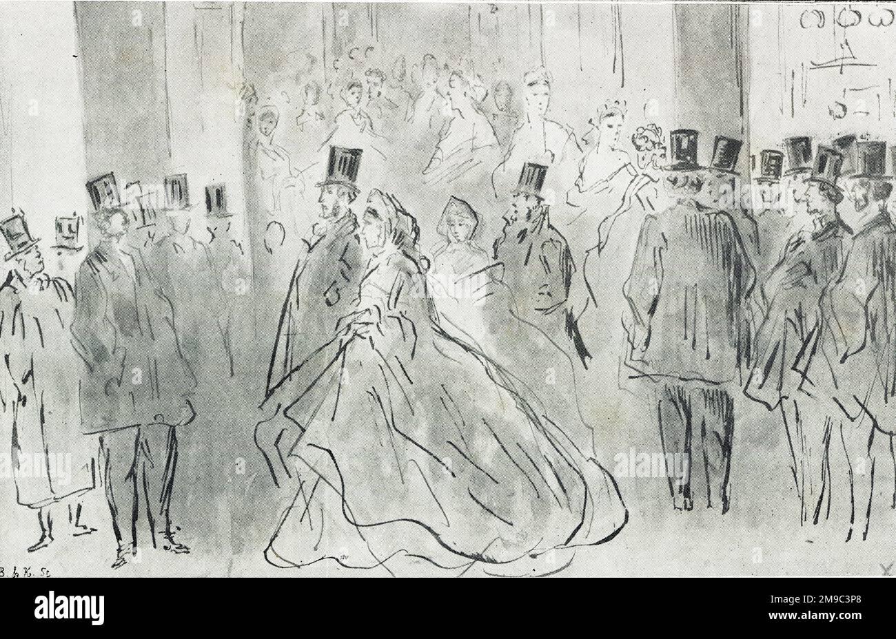 Hommes et femmes sortant de l'opéra, Paris Banque D'Images