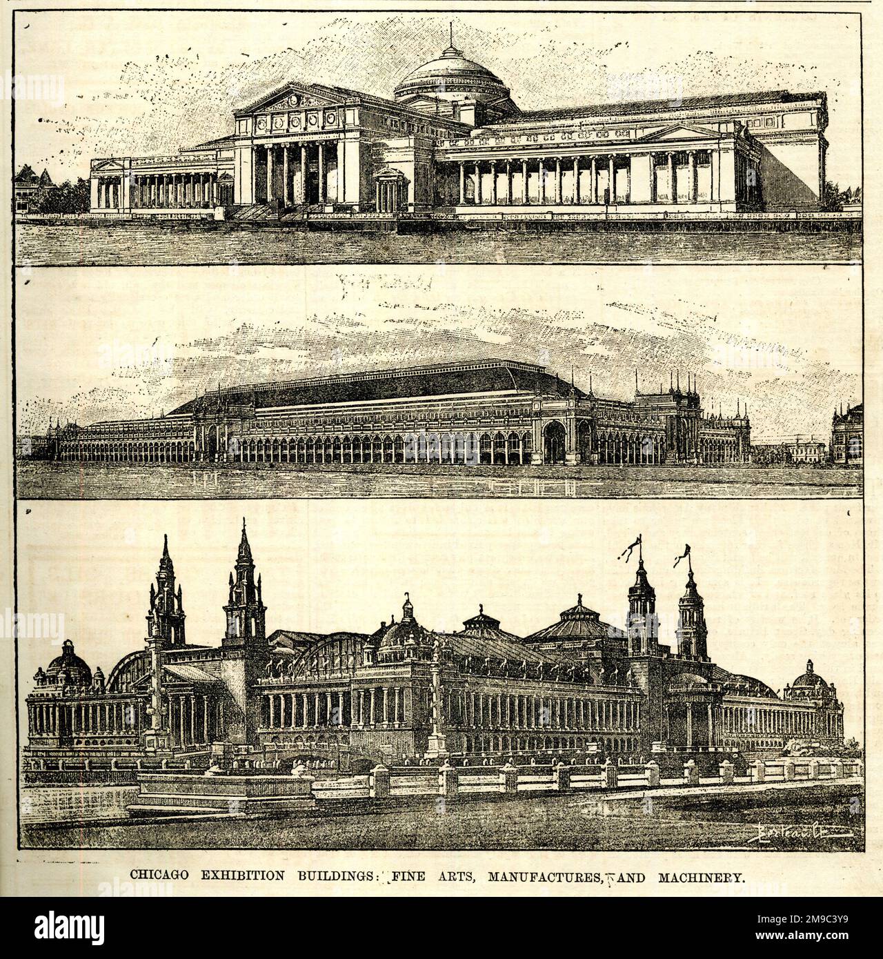 Chicago Exhibition Buildings, Fine Arts, manufactures et Machinery. Banque D'Images