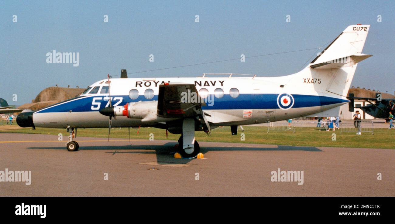Royal Navy - Scottish Aviation Jetstream T.2 XX475 / 72 (msn 206 P/N 05, ex G-AWVJ), du 750 Naval Air Squadron, basé au RNAS Culdrose, à la RAF Upper Heyford le 6 mai 1990. Banque D'Images