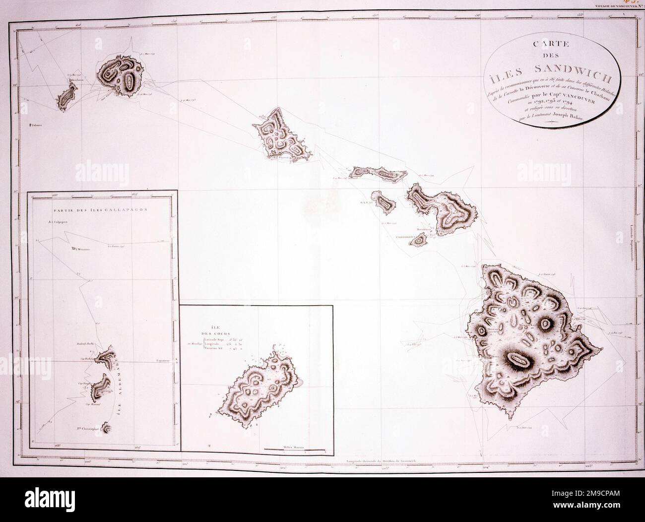 Carte des îles Sandwich datant du 18th siècle, nommée par James Cook, mais maintenant connue sous le nom d'Hawaï Banque D'Images