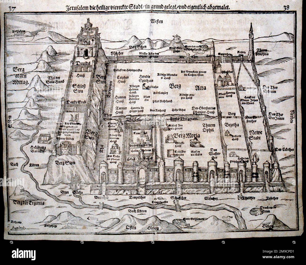 16th / 17th Century carte de la ville de Jérusalem, Israël Banque D'Images