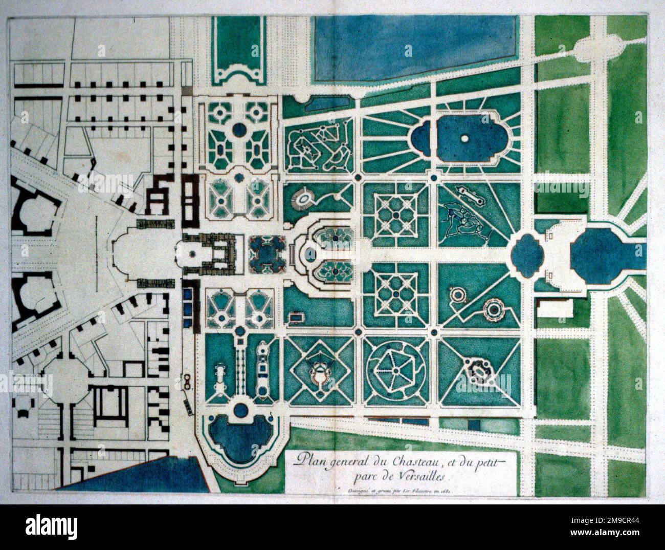 Plan général du Château et des jardins de Versailles, France Banque D'Images