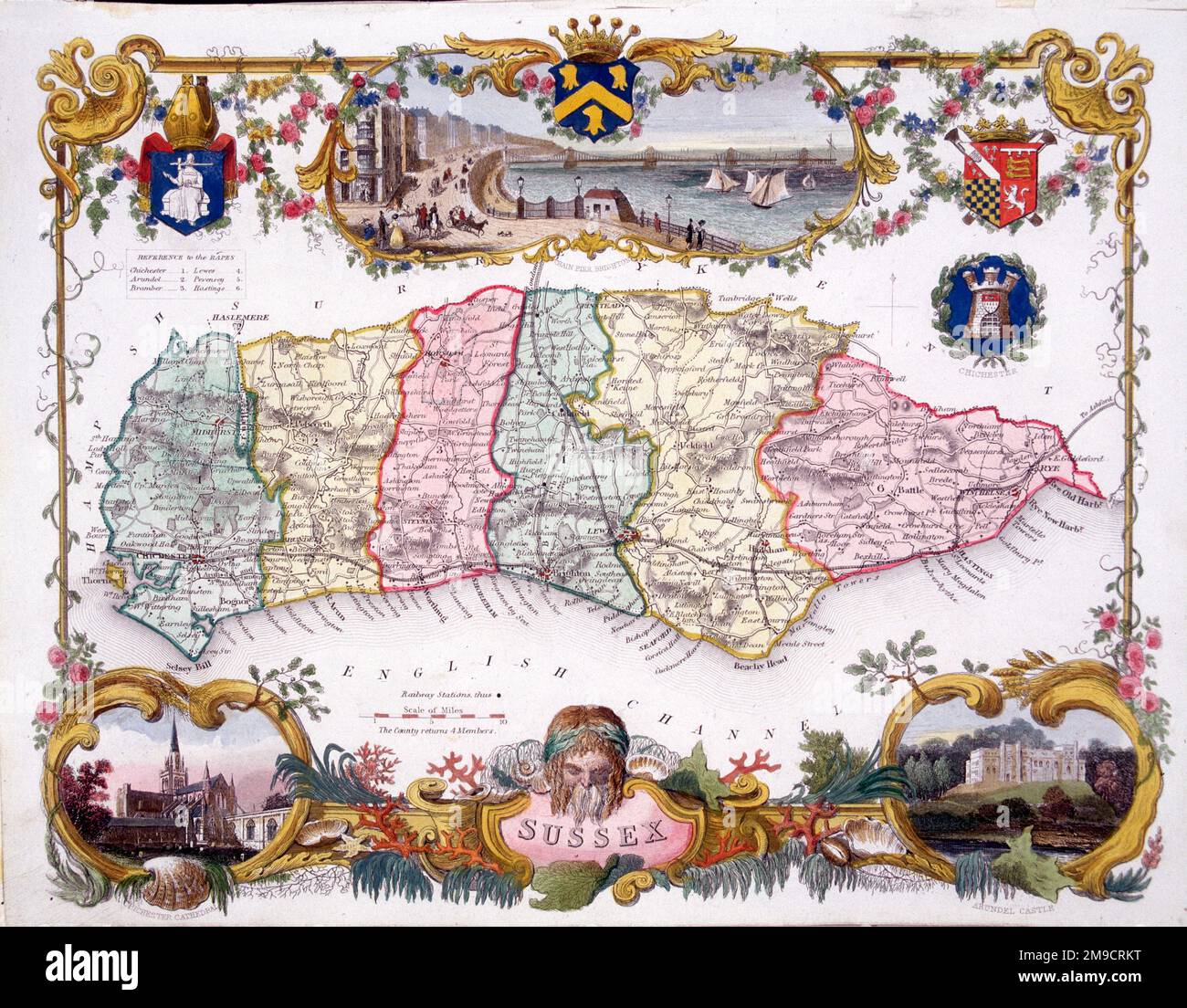 19th Century County carte de Sussex, Angleterre Banque D'Images