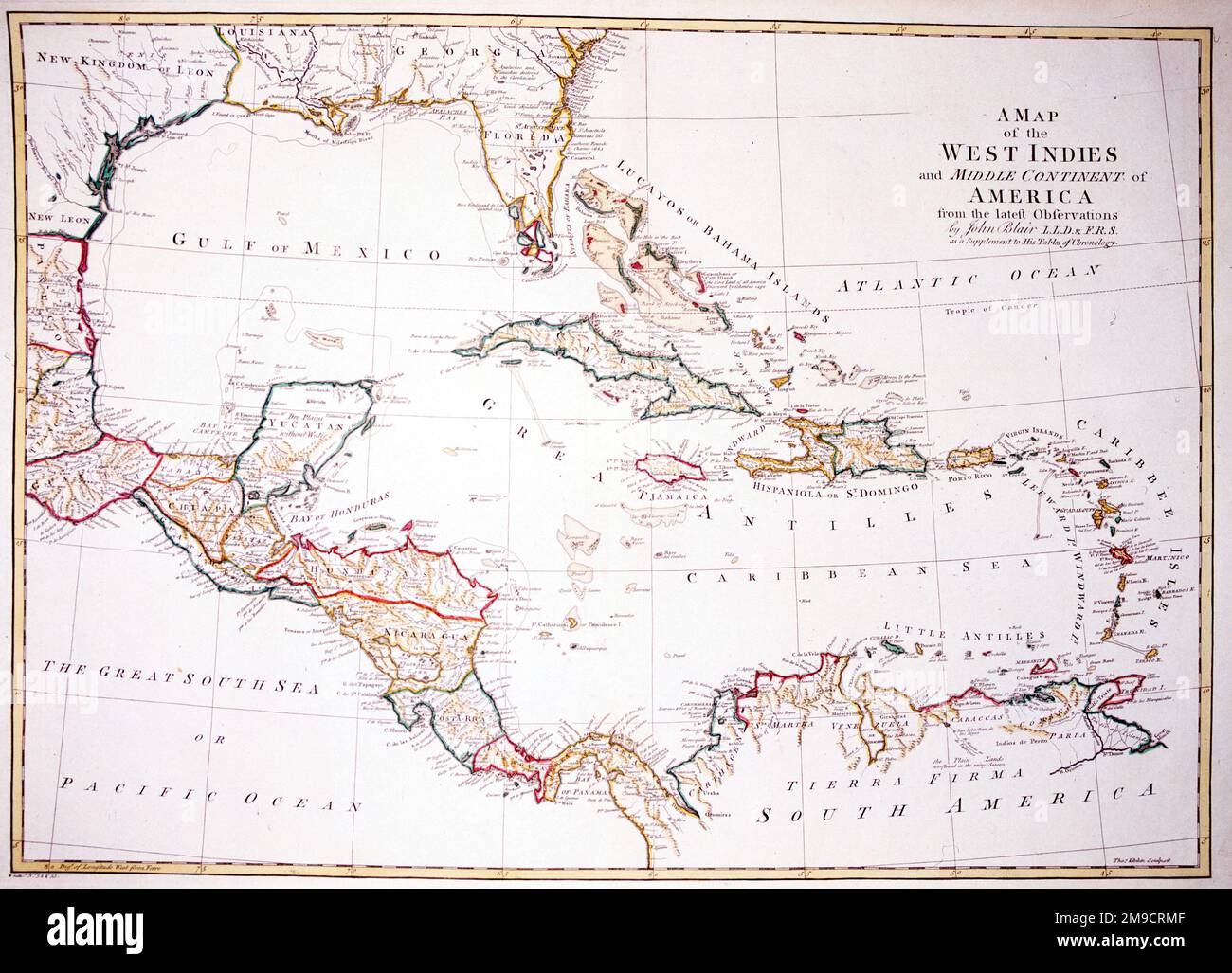 Carte du siècle 18th des Antilles et de l'Amérique centrale Banque D'Images