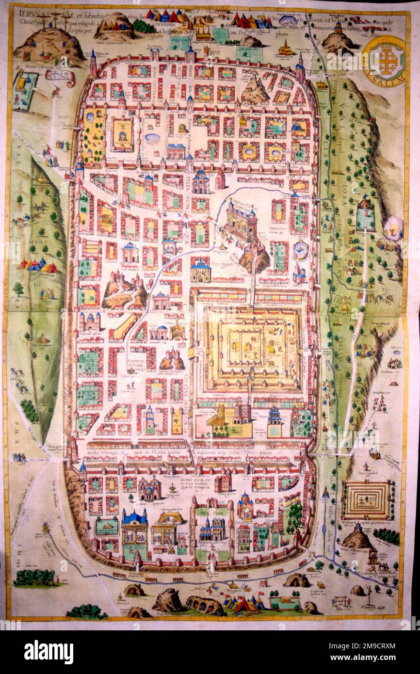 Carte Historique De Jérusalem Israël Datant De 1600 - Reproduction Vintage 23x27.26" - Neuf