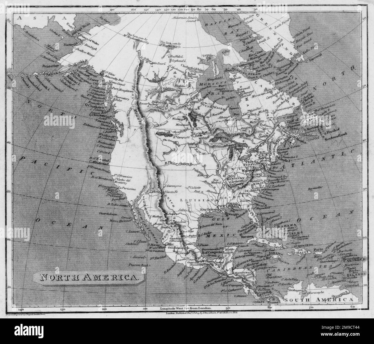 Carte du 19th siècle de l'Amérique du Nord Banque D'Images