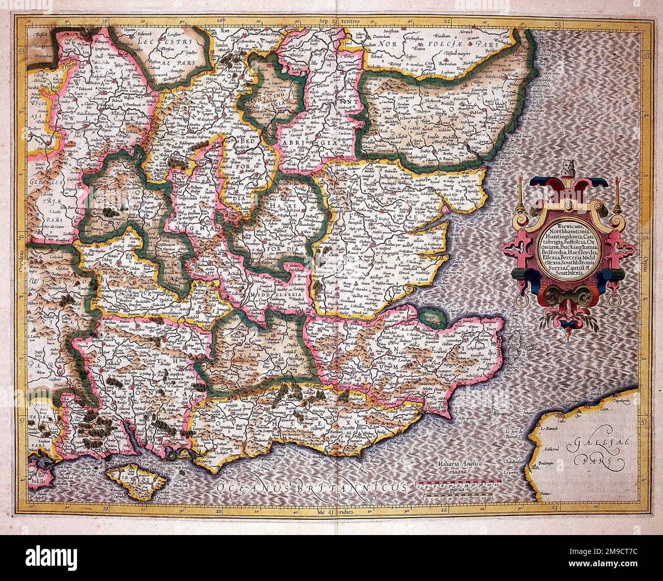Carte du Sud-est de l'Angleterre datant du 16th siècle Banque D'Images