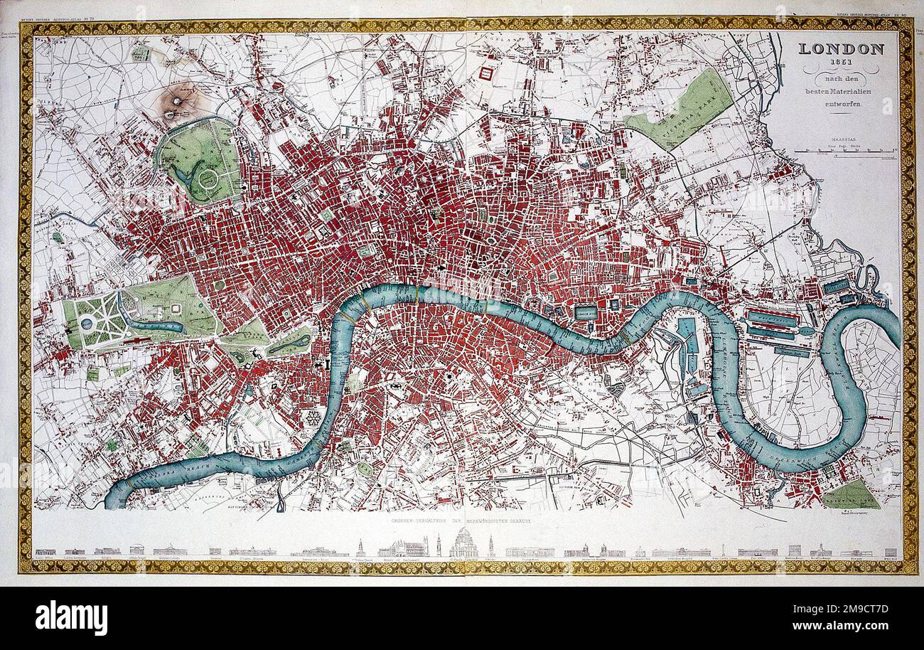 19th Century City carte de Londres et de la Tamise, Angleterre Banque D'Images