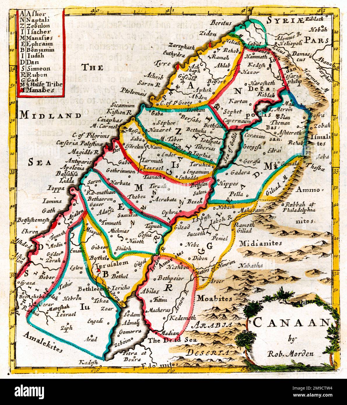Carte de Canaan et des douze tribus d'Israël Banque D'Images