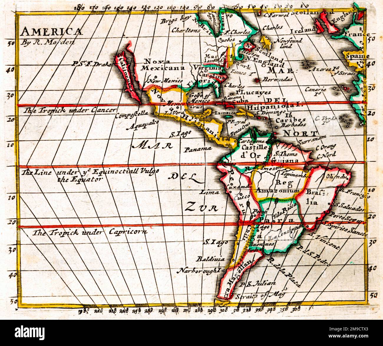 Carte du 18th siècle de l'Amérique du Nord et du Sud Banque D'Images