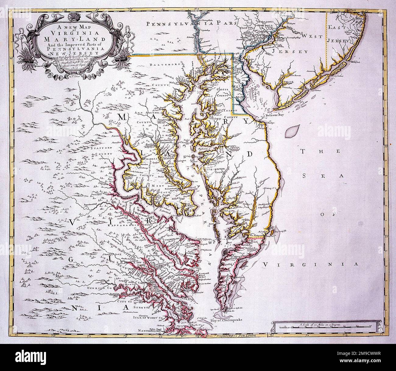 Carte du 18th siècle de la Virginie et du Maryland, Amérique Banque D'Images