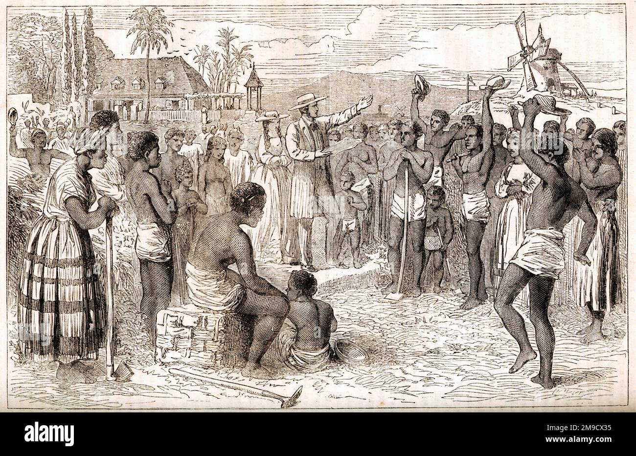 West Indian Plantation - esclaves recevant des nouvelles de leur émancipation Banque D'Images