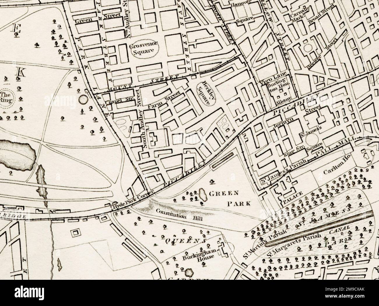 Carte du 19th siècle de Mayfair, Londres (extrait) Banque D'Images