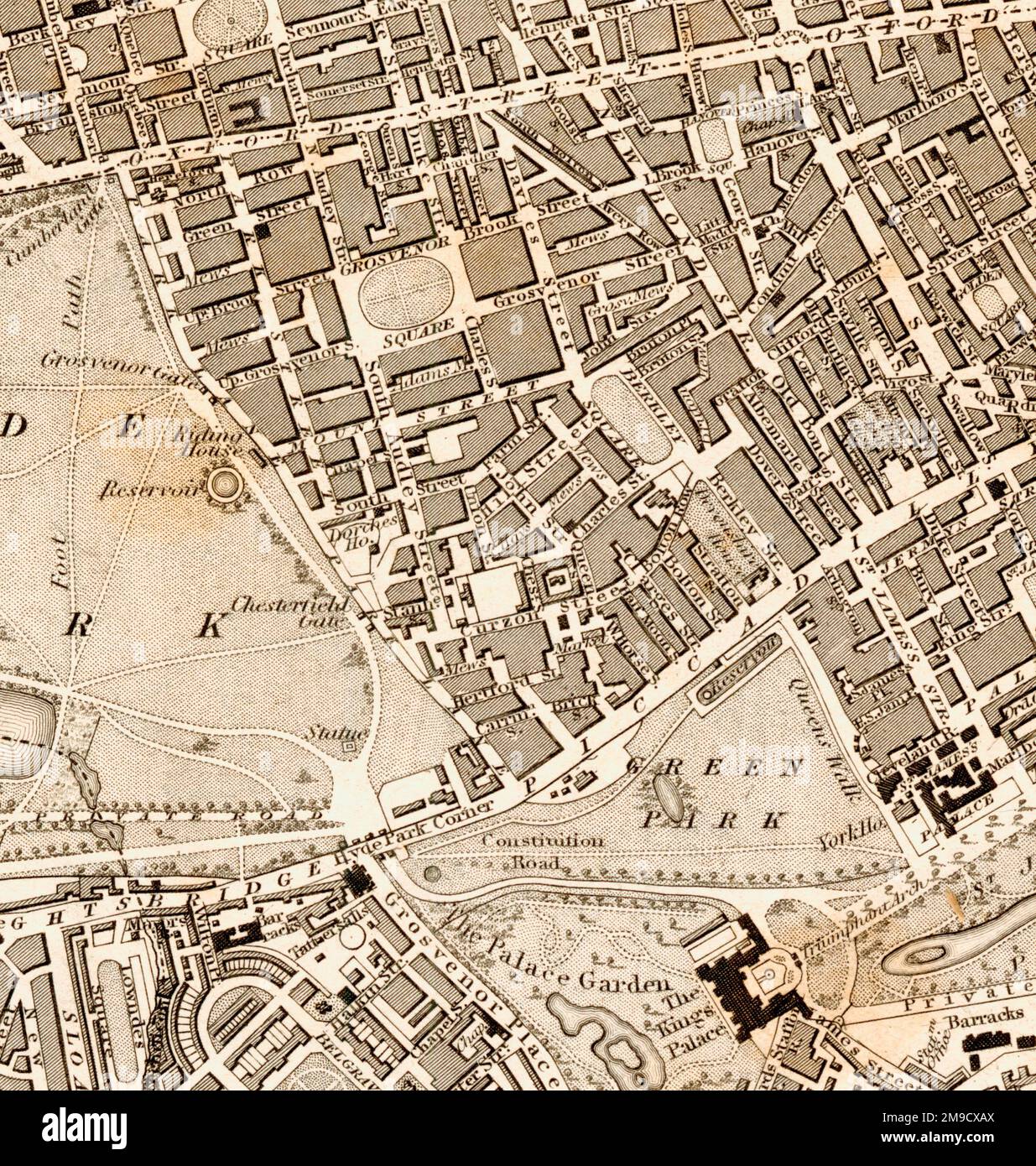 19th Century Street carte de Mayfair, Londres (extrait) Banque D'Images