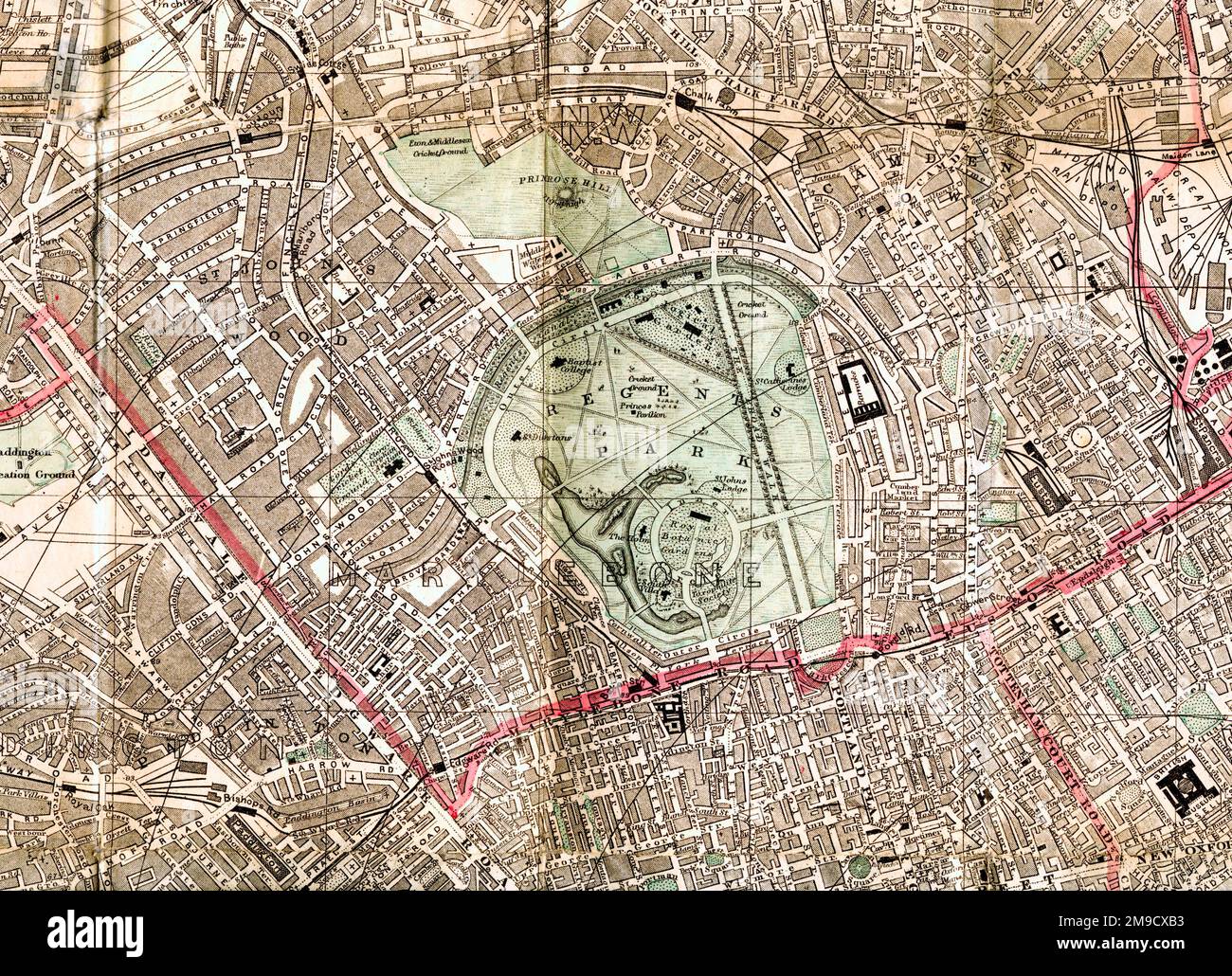 19th Century carte de Regents Park, Londres (extrait) Banque D'Images