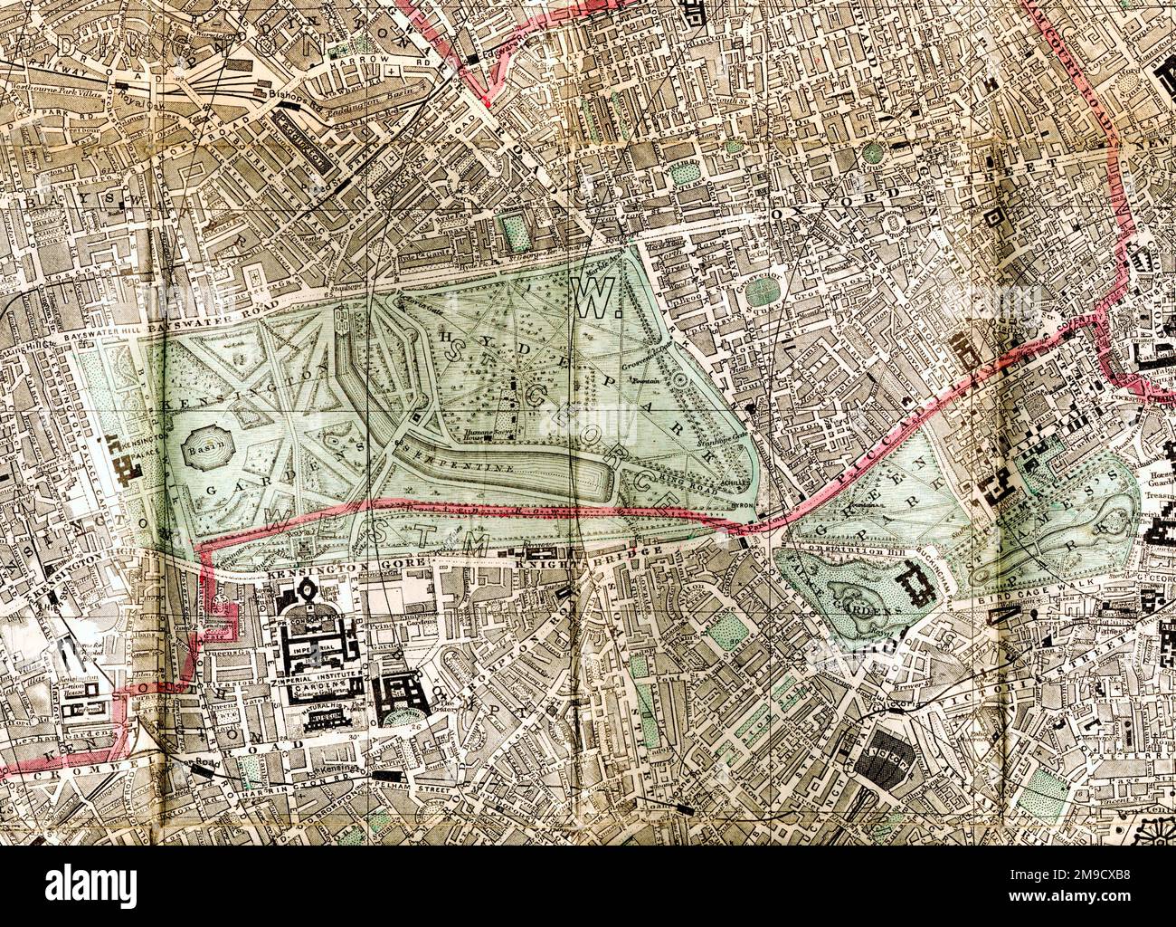 19th Century carte de Kensington, Hyde Park , Musées, Londres (extrait) Banque D'Images