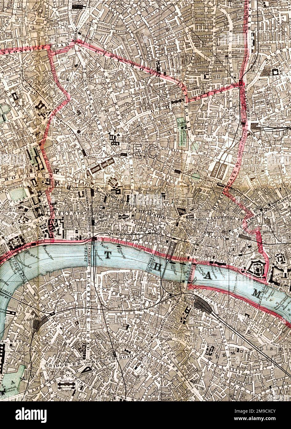 19th Century carte de la ville de Londres, Tour de Londres (extrait) Banque D'Images