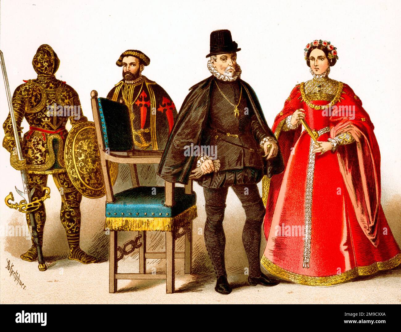 Costumes espagnols (Philip II, etc.) Banque D'Images
