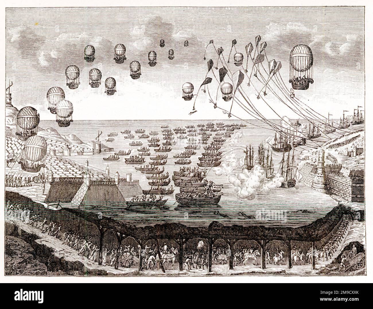 Les 3 manières de Napoléon d'attaquer l'Angleterre (tunnel, air, mer) Banque D'Images