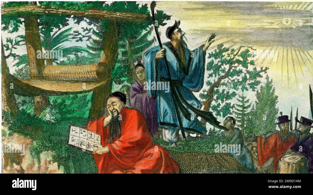 Astronomes chinois anciens tenant une carte Banque D'Images