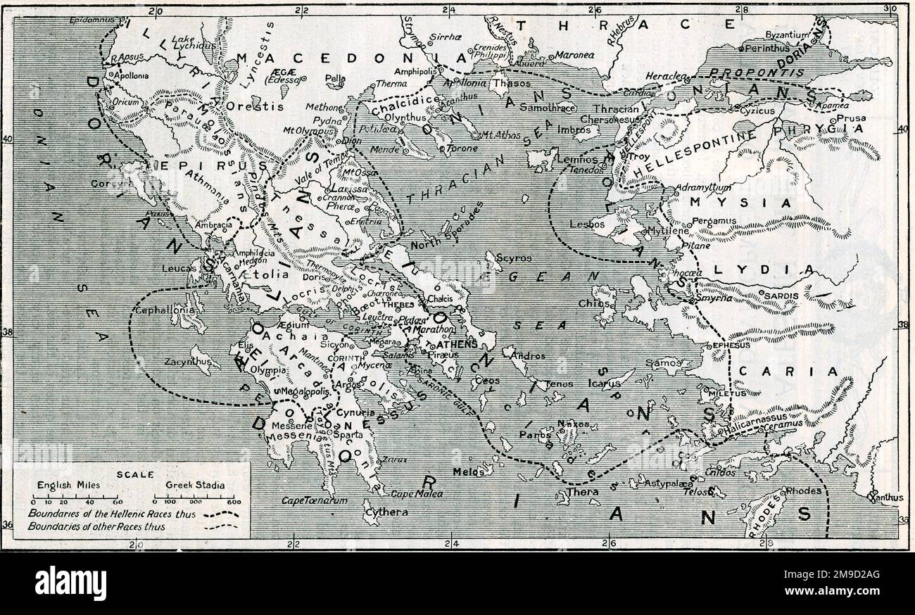 Carte de la Grèce antique - 3 courses batailles Banque D'Images