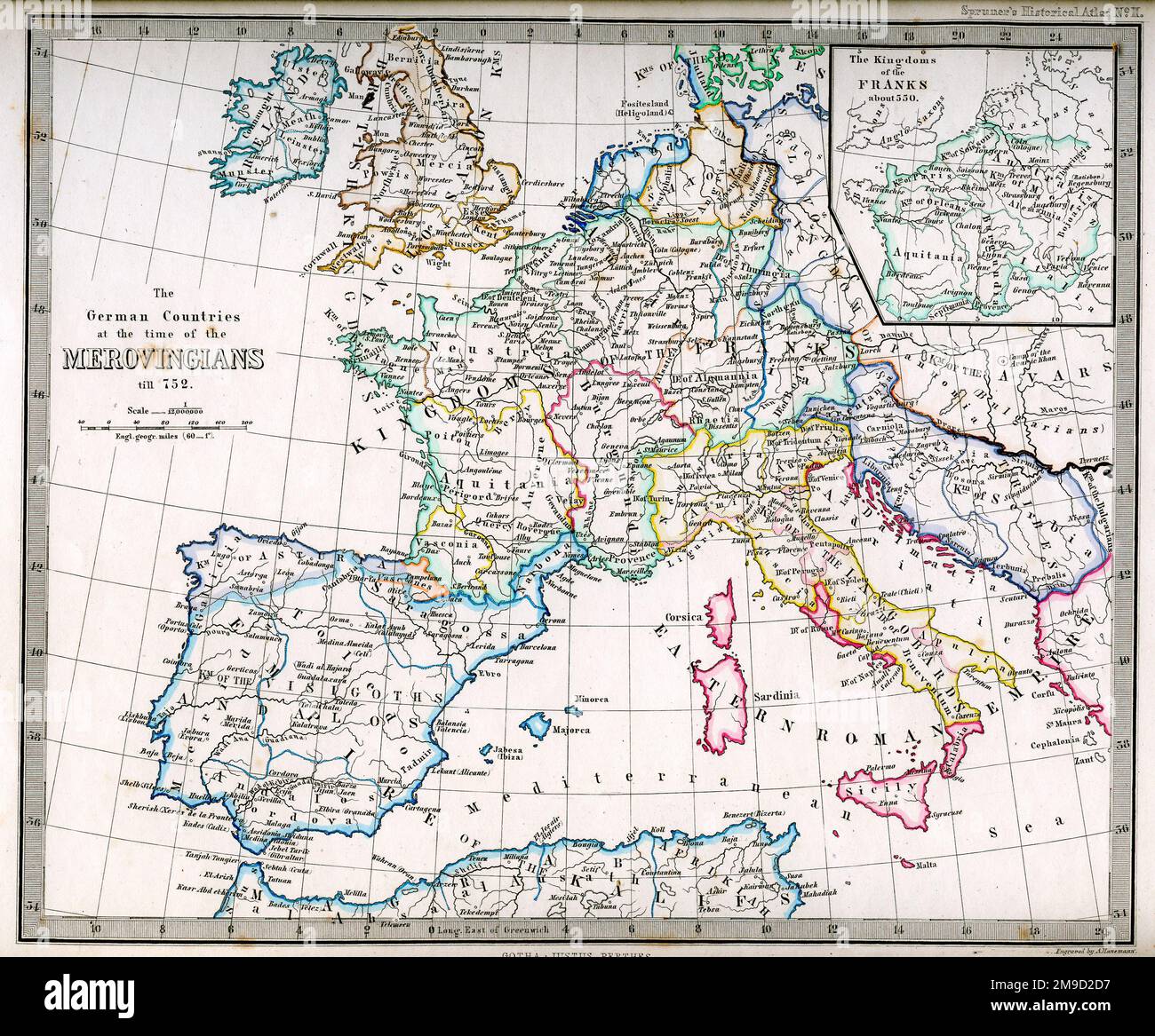 Carte de l'Europe 752 - Merovingiens Banque D'Images