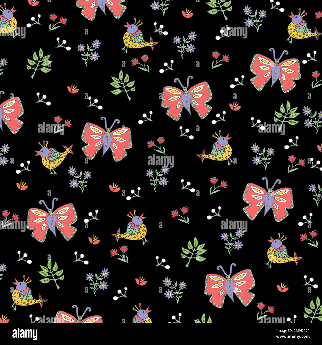 Butterlfies, motif oiseaux et fleurs. Banque D'Images
