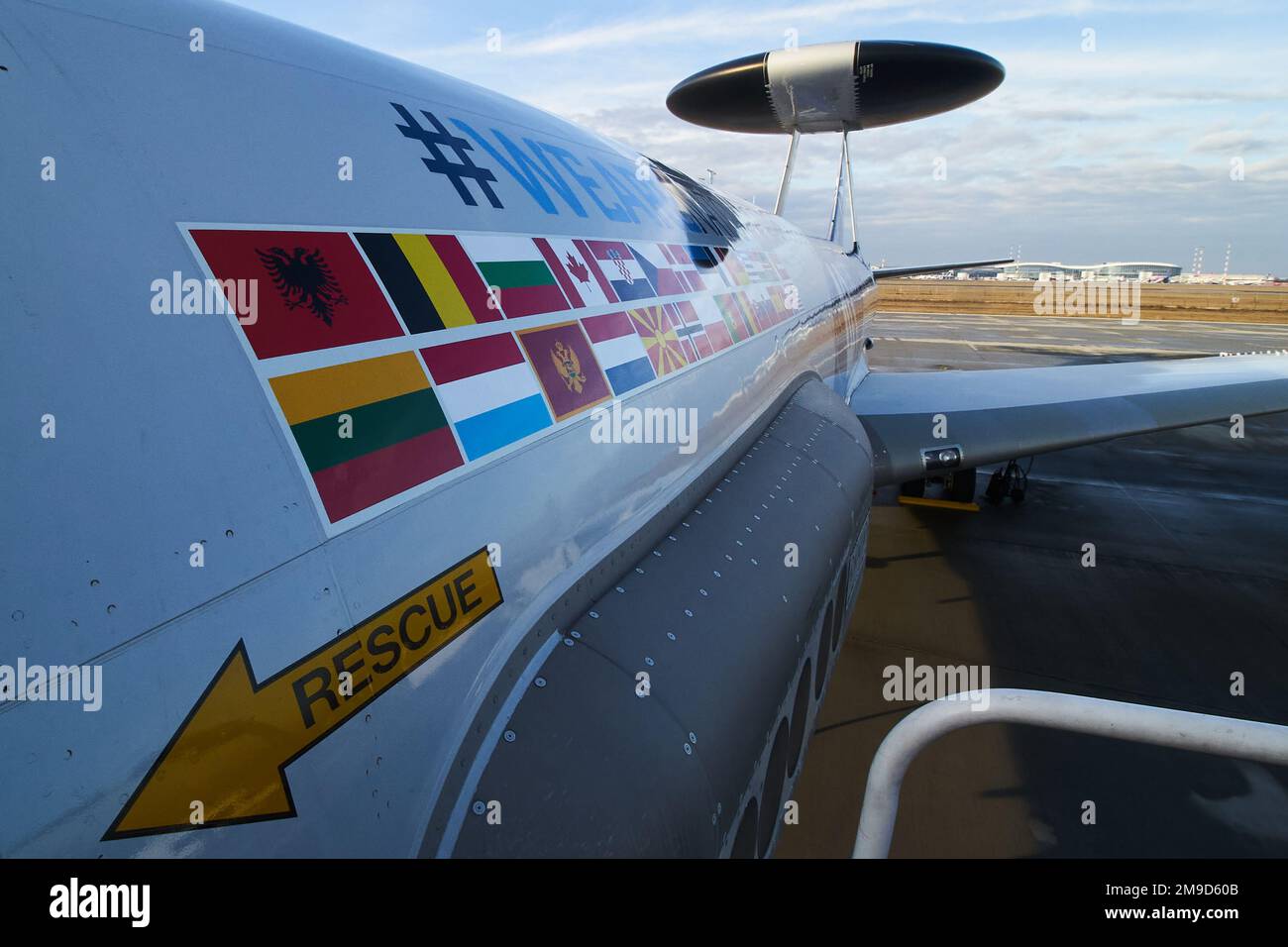 Otopeni, Roumanie - 17 janvier 2023 : systèmes d'alerte et de contrôle aéroportés AWACS arrivées d'avions de la Force aérienne d'alerte et de contrôle de l'OTAN – NA Banque D'Images