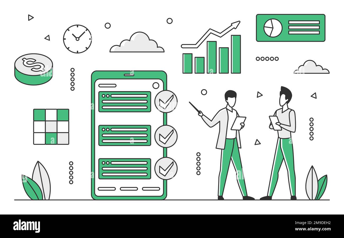 Surveillance des données mobiles. Visualisation des données et illustration du monocolor vectoriel du rapport d'analyse Illustration de Vecteur