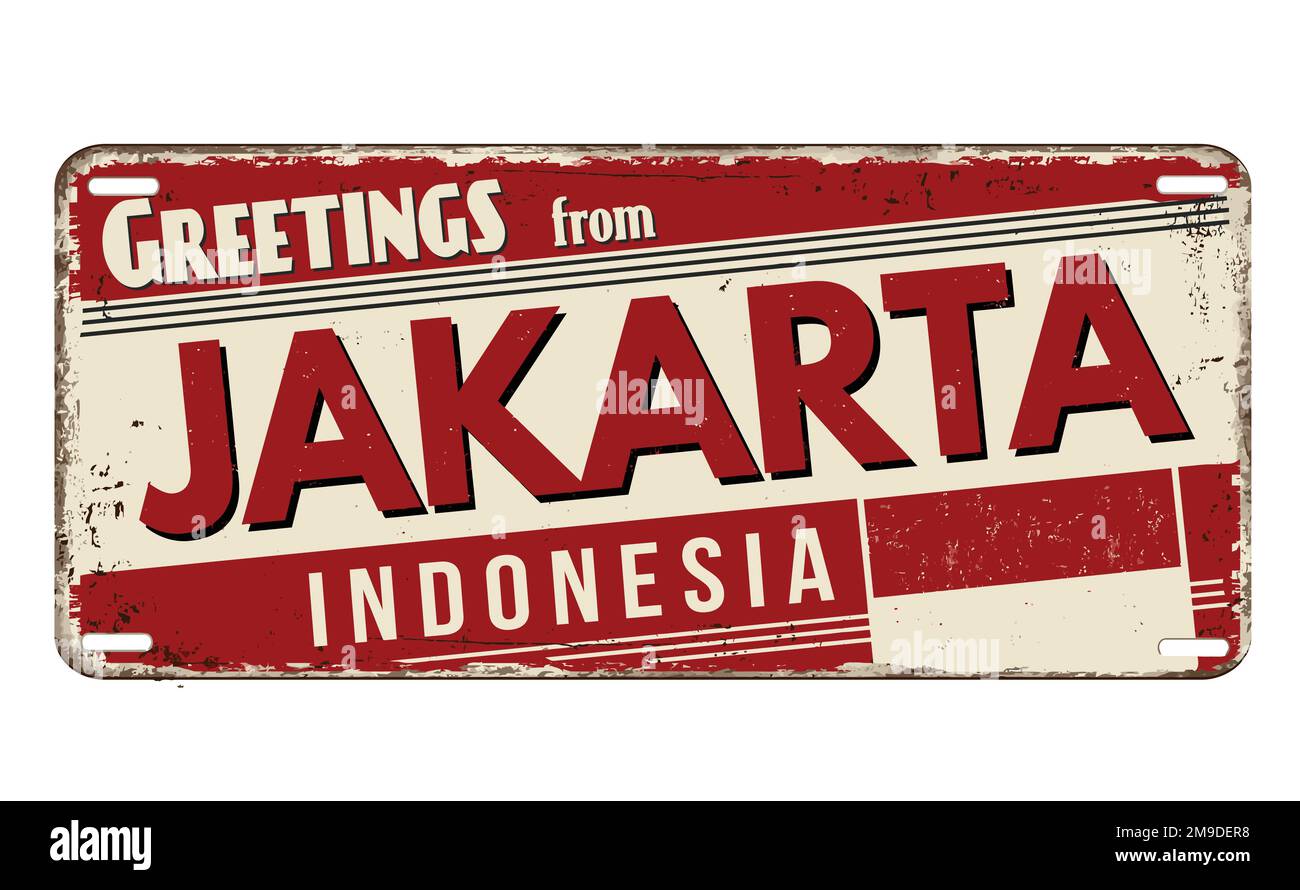 Salutations fromJakarta vintage plaque de métal rouillé sur un fond blanc, illustration vectorielle Illustration de Vecteur