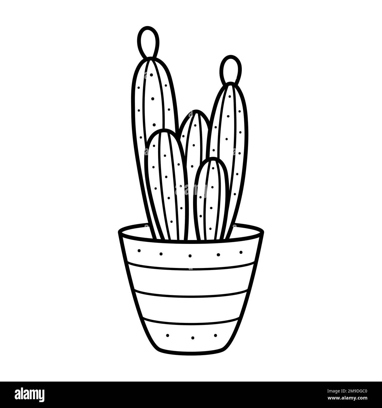 Cactus mignon inhabituel dans un pot. Plante de maison dans le style linéaire doodle. Illustration simple pour enfants. Un élément pour la conception des logos, l'emballage et Illustration de Vecteur