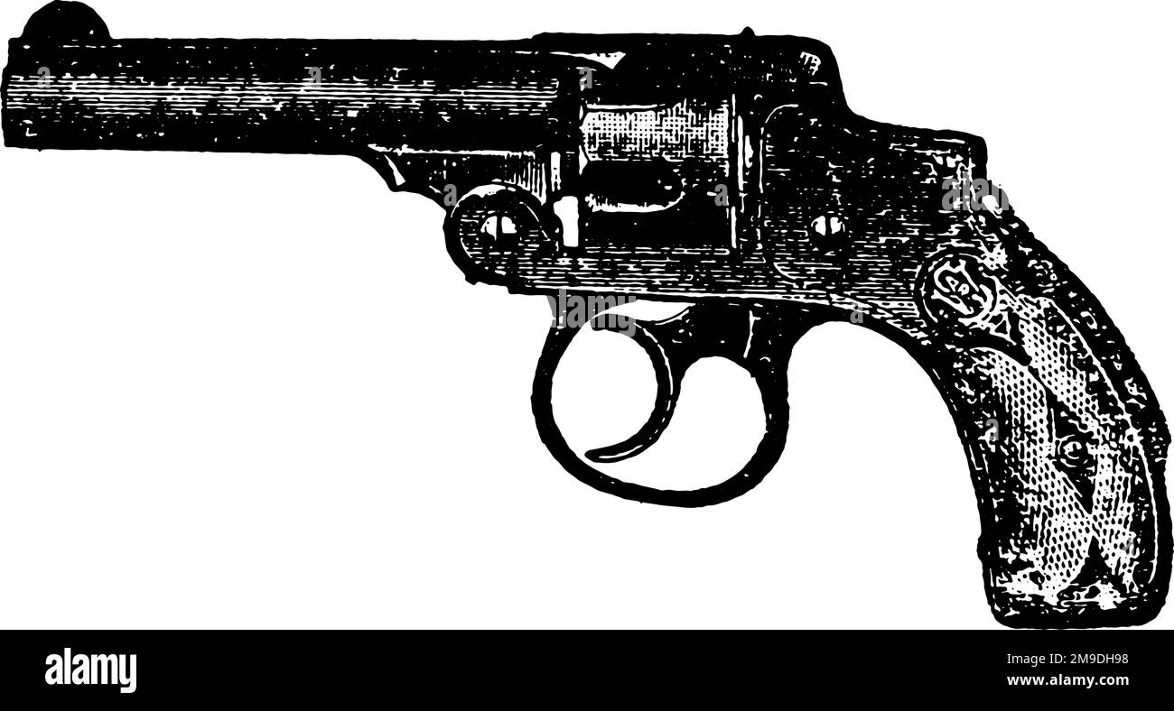 Smith et Wesson, Revolver sans marteau, gravure d'époque. Une ancienne gravure vintage d'un revolver sans marteau smith and wesson isolé sur un dos blanc Illustration de Vecteur