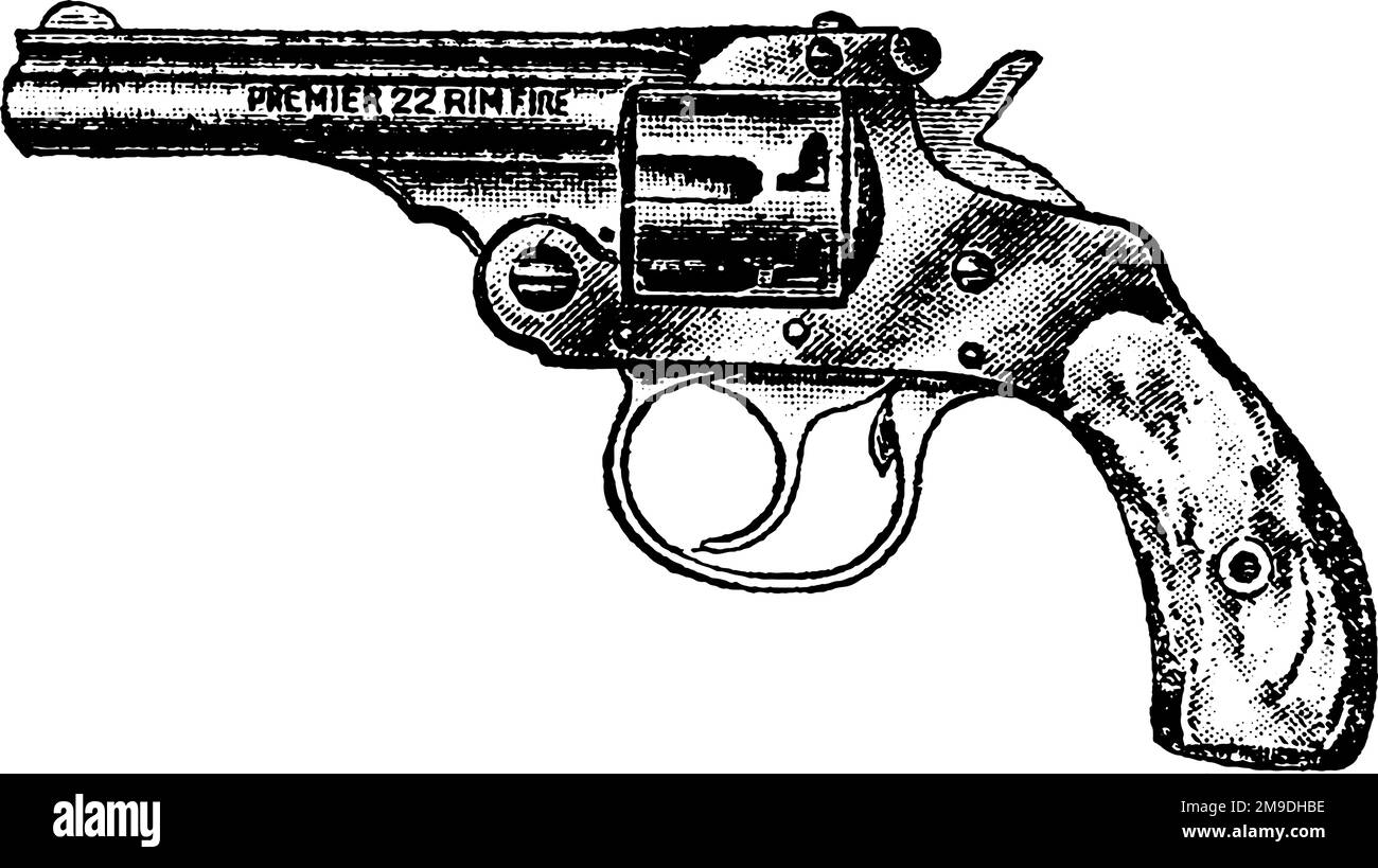 22-Caliber Harrington et Richardson Revolver, Vintage Engraving. Ancienne illustration gravée d'un Revolver Harrington et Richardson isolé sur un coup Illustration de Vecteur